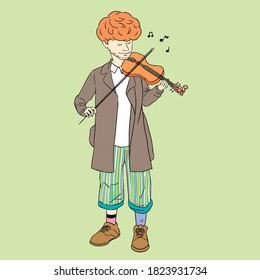 A handsome man is playing violin. 