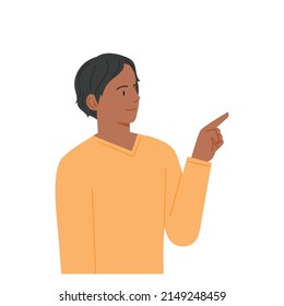 Handsome man is pointing and talking with his finger. flat design style vector illustration.