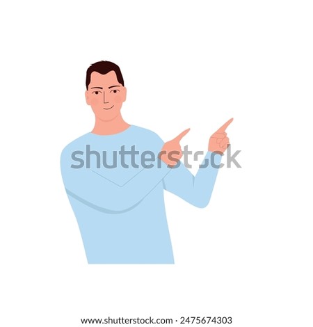 handsome man points his finger to the side