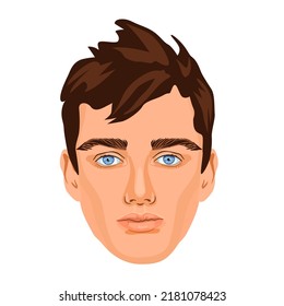 Handsome man portrait isolated on white background. Detailed illustration of male face. Blue eyes dark hair.