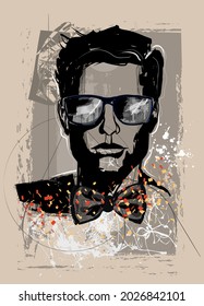 Handsome man portrait with sunglasses against a grunge background - vector illustration 