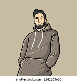Handsome man see your side, brown Background vector modern illustration