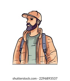 handsome man with sport cap and backpack icon