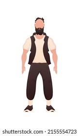 Un hombre guapo de fuerte construcción está de pie. Aislado. Estilo de caricatura. Ilustración del vector