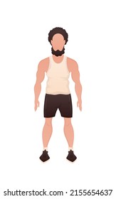 Handsome man of strong physique in full growth. Isolated. Cartoon style. Vector illustration
