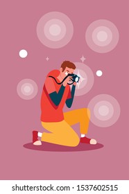 handsome man taking a photo vector illustration design