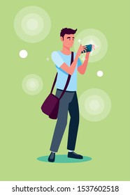 handsome man taking a photo vector illustration design