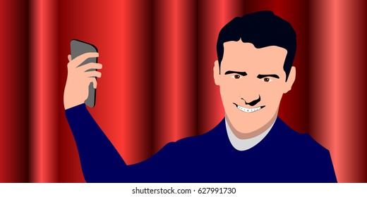 Handsome man taking a selfie, Vector illustration