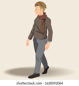 Handsome man walking. Flat modern illustration.