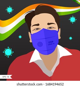 Handsome man wear a protective mask to protect himself from Covid-19 Corona Virus. Corona Virus Protective Mask Vector.
