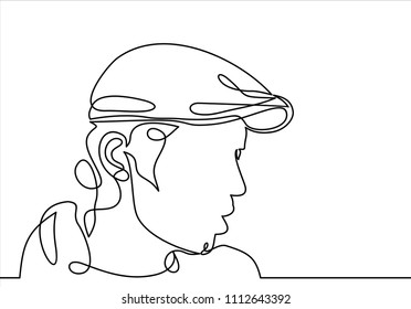  handsome man in wearing a retro cap. Vector continuous line. 