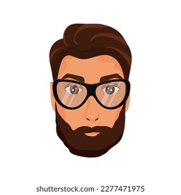 Handsome man's face in glasses with beard. Vector illustration on white background, cartoon style
