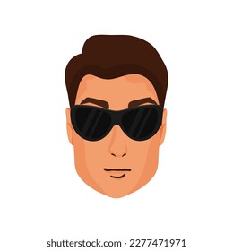 Handsome man's face in sunglasses. Vector illustration on white background, cartoon style
