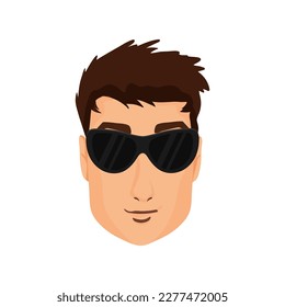 Handsome man's face in sunglasses. Vector illustration on white background, cartoon style

