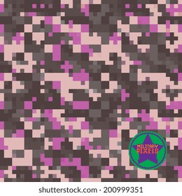 Handsome military pattern in pink. Vector illustration pixel. Seamless fashion trend pattern fabric textures, abstract background.