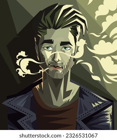 handsome model man smoking a cigarette