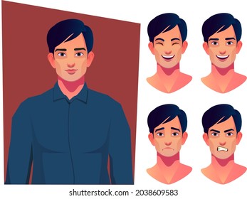 handsome office man with different facial expressions set vector illustration