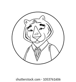 Handsome old tiger character, round icon