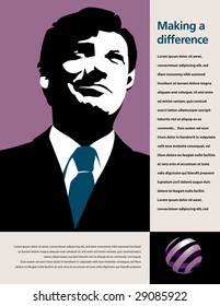 Handsome page layout with businessman and a globe