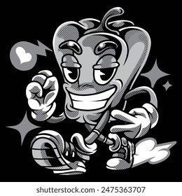 Handsome Paprika Retro Cartoon in Black and White Illustration