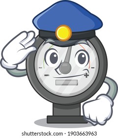 A handsome Police officer cartoon picture of pressure gauge with a blue hat