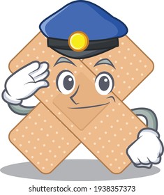 A handsome Police officer cartoon picture of cross bandage with a blue hat. Vector illustration