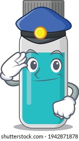 A handsome Police officer cartoon picture of medical test bottle with a blue hat. Vector illustration