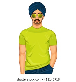 Handsome punjabi sikh guy colorfull illustration