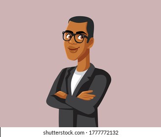 Handsome Smiling Businessman Wearing Glasses. Confident male manager standing with arms crossed 
