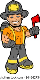Handsome Smiling Fireman Holding an Axe
