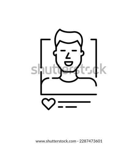 Handsome smiling man dating app profile. Receiving likes. Pixel perfect, editable stroke line icon