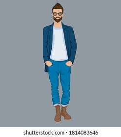 
handsome stylish young man in image on gray background