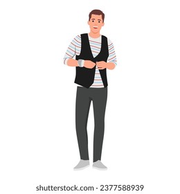 Handsome stylish young man pose for fashion model. Flat vector illustration isolated on white background