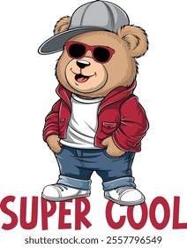 Handsome Teddy Bear Doll With Sun glass In Casual Fashion Style Vector Art