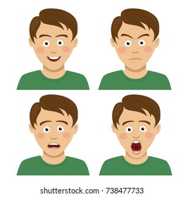 Handsome teenager boy having various expressions on white