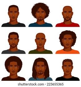 handsome young African American men with various hairstyles, suitable as avatar
