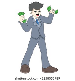 handsome young businessman boy who is successful and rich. vector design illustration art