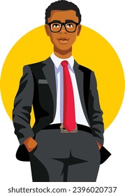 
Handsome Young Businessman in an Elegant Suit Vector Illustration. Guy in formalwear attire feeling strong and classy in leadership role
