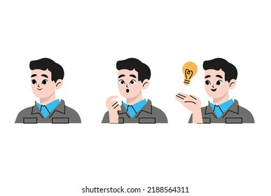Handsome young businessman, office manager portrait set business employee bundle. Different emotions face icons, character pic. Vector flat style cartoon avatar circle set isolated on white background
