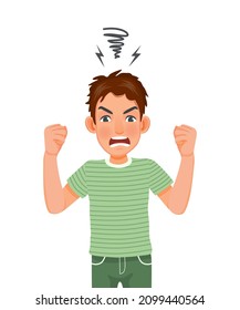 Handsome young man annoyed angry in furious gesture screaming in anger showing his fist expressing his negative emotions. Human emotions and facial expression, body language concept