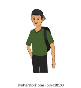 handsome young man with backwards baseball hat icon image 