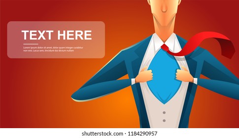 Un hombre joven guapo con un traje de negocios que lleva una corbata con un pantalones blanco.Ilustración vectorial sobre fondo blanco. El concepto de un empresario exitoso. Héroe, arrancando su pantalones.