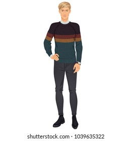 Handsome young man with casual clothes set, paper doll. Vector illustration.
