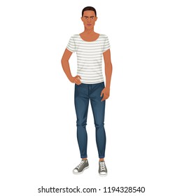 Handsome young man with casual clothes set, paper doll. Vector illustration.