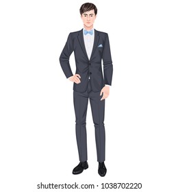 Handsome young man with clothes, prom or wedding suit, paper doll. Vector illustration.