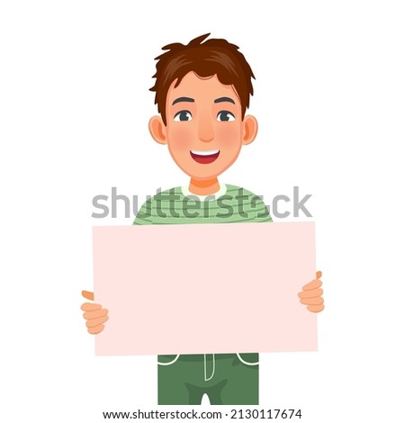 handsome young man holding blank billboard or empty banner for copyspace advertising and announcement messages