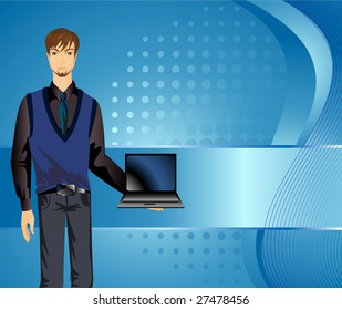 Handsome young man with a laptop.