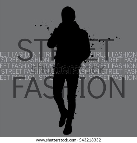 Handsome young man in a leather jacket, hat and scarf. Vector illustration for a card or poster, print on clothes. Fashion & Style.