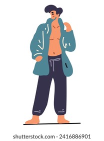 Handsome young man in pajamas, vector illustration in cartoon style