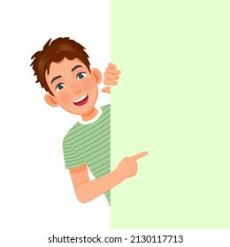 handsome young man peeking from behind blank billboard pointing index finger to empty banner for copyspace advertising and announcement messages
 - Powered by Shutterstock - Get 15% off with code: PIKWIZARD15